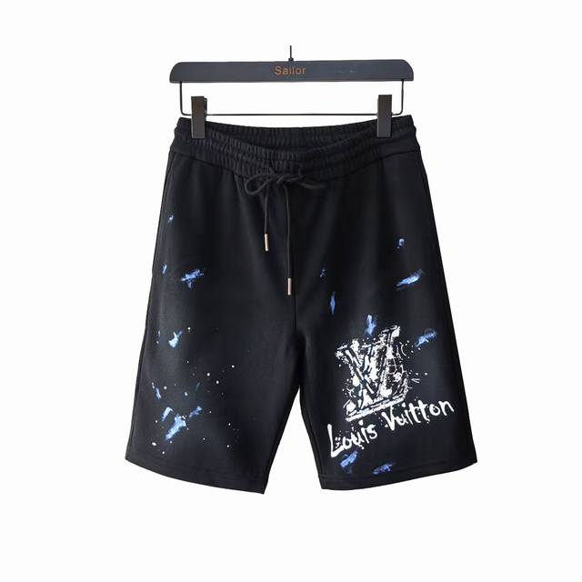 实拍细节图+尺码表 Louisvuitto 路易威登 手绘手工涂鸦Logo标识五分裤 高品质纯棉 面料、特别手感、超级质感 舒适柔软透气 休闲宽松版型 潮流男女