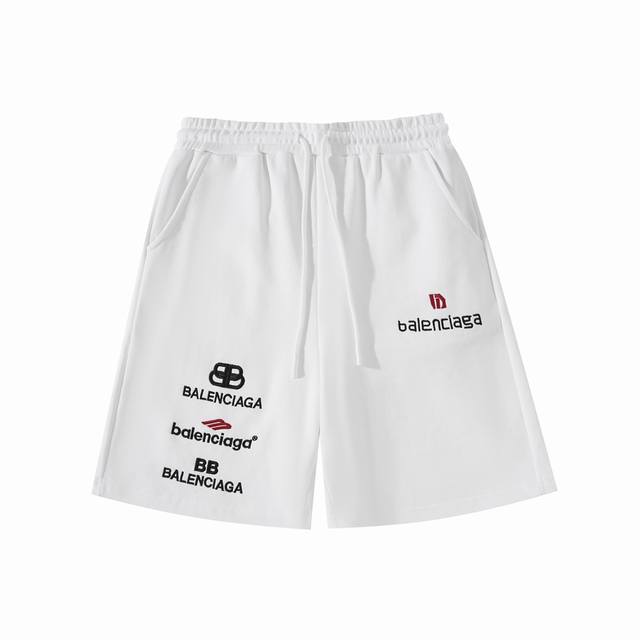 高版本Balenciga巴黎世家 刺绣Logo短裤，男女同款。定织定染380G毛圈面料 ，简洁百搭，纯棉内抽绳腰头，腰部采用包边做工设计，穿搭起来更加舒服有型，