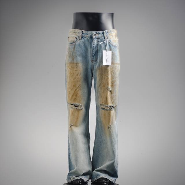 acne Studios 25Ss 水洗做旧破洞牛仔裤 官网新款 小红书爆款水洗Ac脏脏裤.做旧手工涂料泥染百搭不挑人直筒牛仔长裤.显瘦百搭.男女同款 码数：X