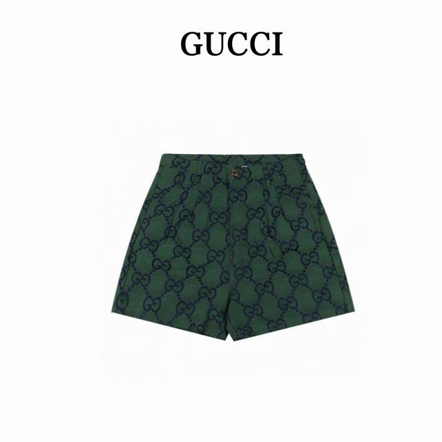 gucci 古驰 Gc 25Ss 褶皱皮标大提花短裤 轻奢主义 男女日常通勤穿搭必备单品 详细特征 原材料高密度全副提花工艺面料 激光定位裁剪工艺 定制原版Lo