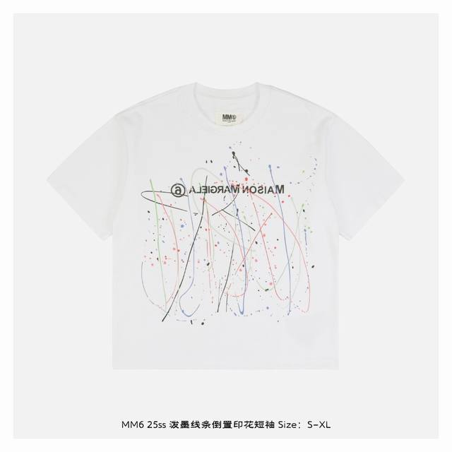 maison Margiela 马吉拉 25Ss 泼墨线条倒置印花短袖 面料采用230克重精梳棉，定制32支1*1螺纹，成衣两遍水洗处理，面料舒适亲肤无异感，定