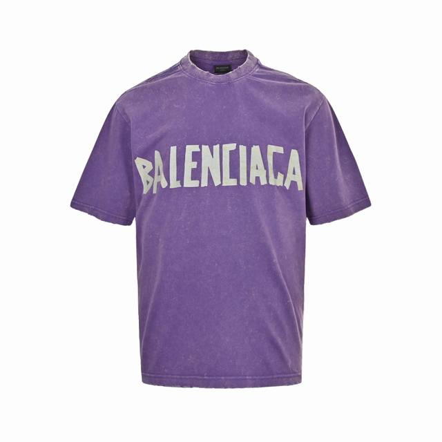 balenciaga 巴黎世家 25Ss 美纹纸胶带炒色水洗破洞短袖 夏日多巴胺水洗美纹纸黄胶带破坏系列 胸口印花采用康丽数码直喷工艺 字母褶皱感形态逼真 字母