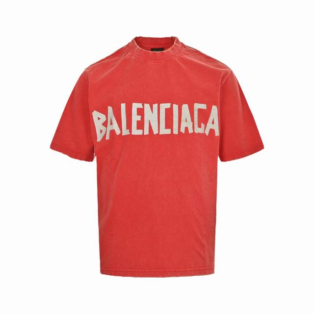 balenciaga 巴黎世家 25Ss 美纹纸胶带炒色水洗破洞短袖 夏日多巴胺水洗美纹纸黄胶带破坏系列 胸口印花采用康丽数码直喷工艺 字母褶皱感形态逼真 字母
