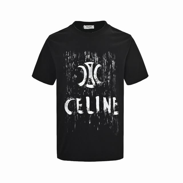 celine 赛琳 25Ss 做旧Logo印花短袖 面料采用32支双纱280克高克重纯棉面料 同缸定织定染原版同色螺纹 进口机器白墨直喷印花工艺，柔软舒适不易掉