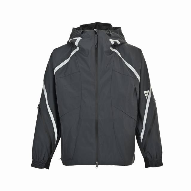 adidas 阿迪达斯 24Fw Fos反光线条冲锋衣外衣 Gali 李佳隆，各路主理人上身同款，机能风冲锋衣外套，Fos先锋运动系列反光夹克，沉稳中透着犀利，