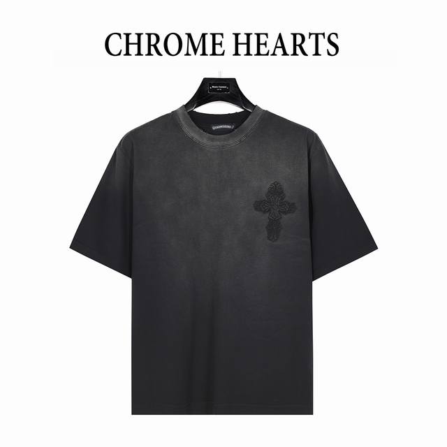 chromehearts 克罗心 25Ss 十字架贴布刺绣水洗破洞短袖T恤 秀场私人订制系列 整衣做旧激光烧花定制300克双纱面料 美式酸洗做旧原身布激光烧花加