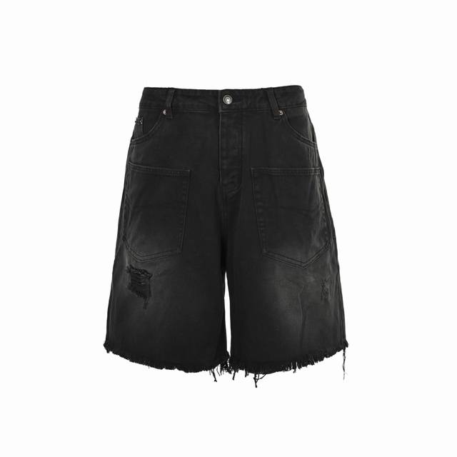 balenciaga 巴黎世家 24Ss 反转口袋牛仔短裤 重工水洗流苏须破坏破洞工艺.手工马溜工艺..百分比纯棉黑牛面料.男女同款.百搭 Size:Xs-L