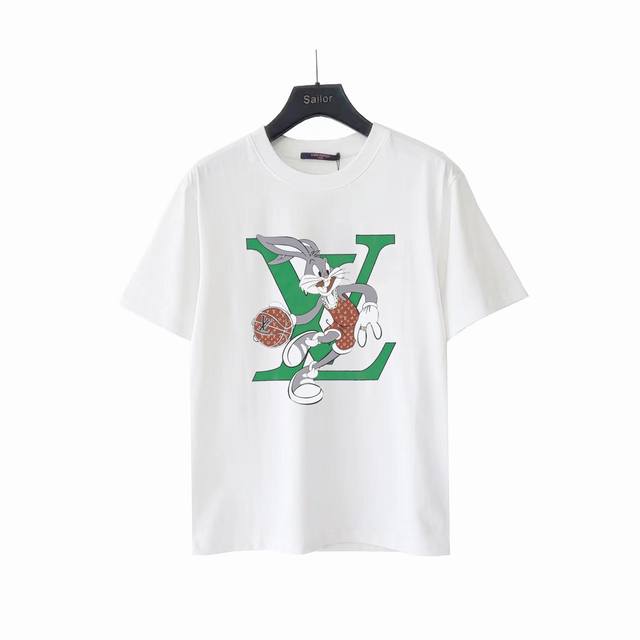 实拍细节图 +尺码表 Louisvuitto Lv 路易威登数码喷印篮球兔Logo短袖 定制250G双纱纯棉面料 定制皮标 柔顺手感 宽松版型设计 简约又不失时