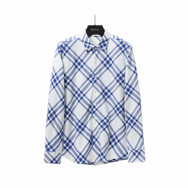 实拍细节图+尺码表 Burberry 巴宝莉 新款格子斜纹对格长袖条纹衬衫 面料采用100%纯棉格纹原版定制面料 面料属性舒适 透气 水感柔软 色织格纹纹路清晰