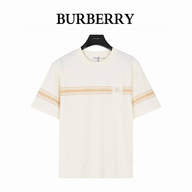 burberry 巴宝莉 25Ss 条纹印花战马刺绣短袖T恤 平织棉 T 恤衫，选用260G平织棉质面料打造+2X2配套螺纹， 区别于普通宽的面料克重，跟原版十