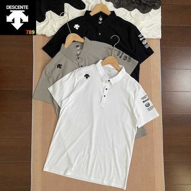 descente 迪桑特 综训系列 袖口立体字母印花 冰丝速干无痕商务Polo -颠覆性面料采用瑞士冰感纤维科技+3D立体编织工艺，独创弹力记忆因子实现 悬挂即