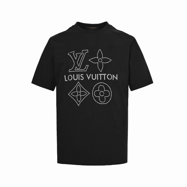 louis Vuitton 路易威登 25Ss 珍珠烫钻Logo反光字母印花短袖 面料采用280克重精梳棉，定制32支1*1螺纹，成衣两遍水洗处理，面料舒适亲肤