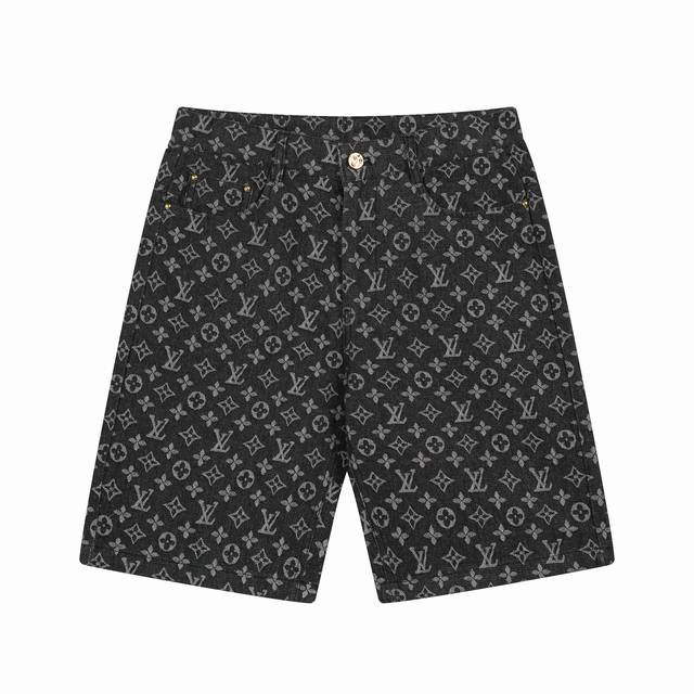 louis Vuitton 路易威登25Ss满印老花牛仔短裤 原版开发斜纹全棉提花丹宁牛仔材质，提花图型大小间距相同，图形宽窄一致，质感十足。红外线激光定位取花