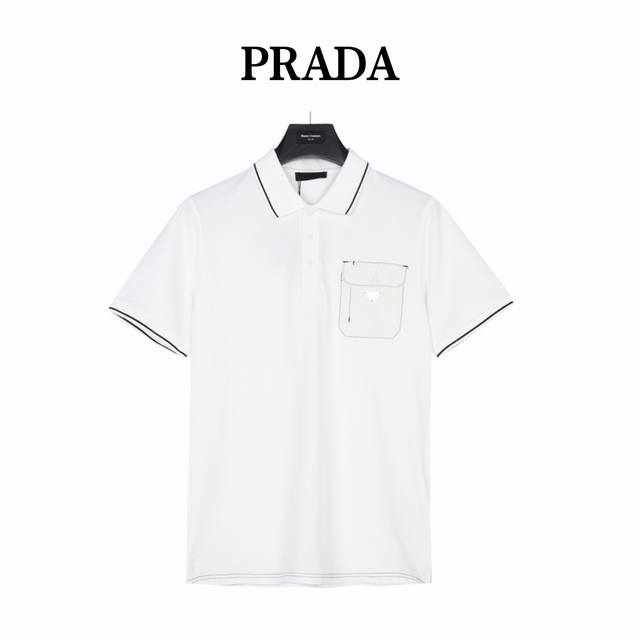 prada 普拉达 胸前口袋三角标短袖Polo衫 时尚型裁设计 兼具个性 简约不简单 客供精仿棉打造珠地材质面料,领口丝光面料编织， 内里工整严密,手感柔软细腻