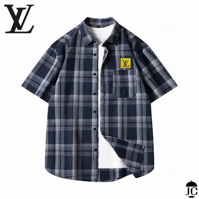 pf 夏季首发真标可扫 Lv路易威登Louis Vuitton专柜同款上市本季主打，货源充足夏季新款衬衫潮流格子风休闲透气短袖青少年男装上衣独家印花工艺 严格把