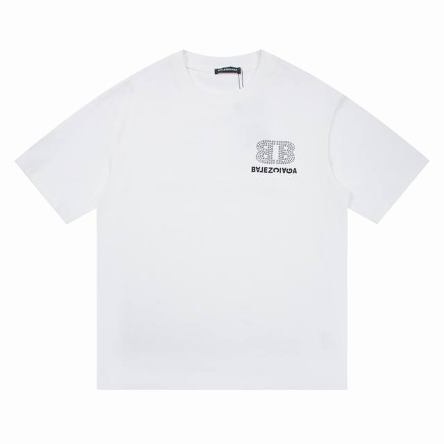 上新 高版本 Balenciaga巴黎世家24Ss春夏双B字母烫钻短袖T恤 巴黎新款双B涂鸦字母烫钻圆领短T， 克重挺括面料，手感和质感非市面薄如纸的软榻面料可