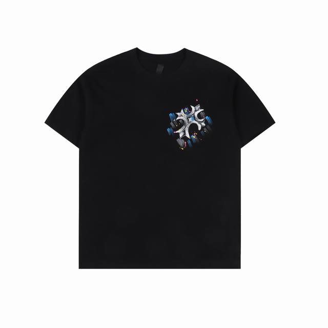 chrome Hearts 克罗心 彩绘十字架短袖T恤 采用直喷进口机器印花 五金辅料均开磨定制 正确配置 黑色2025克罗心正品包装 克定制定染双纱棉 版型大