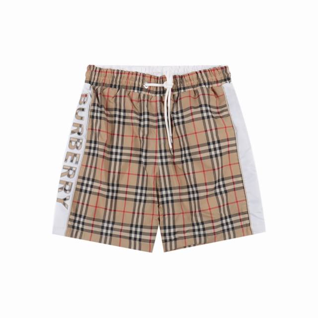 burberry 巴宝莉 侧边字母格纹沙滩短裤 面料原版定制，功能性斜纹面料，成衣百分百定位对条对格，非常耗时废料，密度手感和原版达到一致，松紧腰搭配，轻松调节