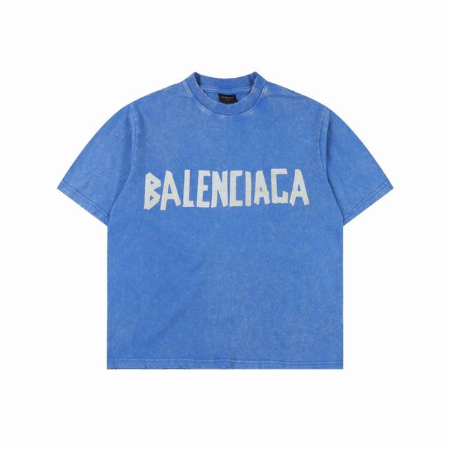 balenciaga 巴黎世家 25Ss 水洗美纹纸胶带炒色破洞短袖T恤 夏日多巴胺水洗美纹纸黄胶带破坏系列 胸口印花采用康丽数码直喷工艺 字母褶皱感形态逼真