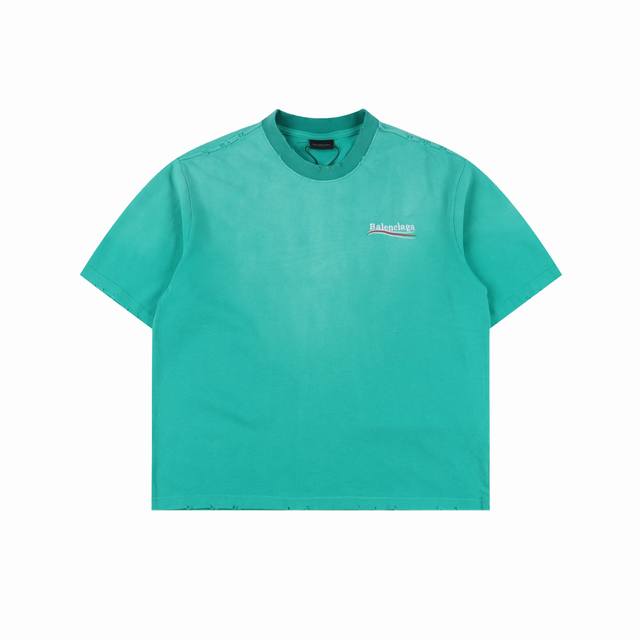 balenciaga 巴黎世家 25Ss 水洗可乐刺绣炒色破洞短袖T恤 夏日多巴胺复古炒色可乐波浪刺绣破坏系列 采用巴黎25年最新款面料 胸口刺绣及后背大Log