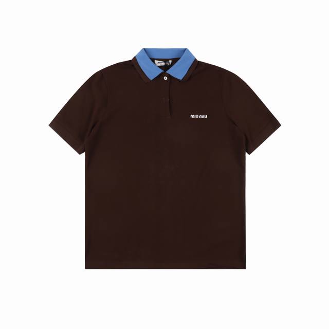 miu Miu缪缪Mm 蓝拼领珠地布短袖Polo衫 正品6317购入开发，采用双股精疏棉珠地布 克面料，定制扁机罗纹，进口刺绣，面料酵洗，定制辅料，合身版型 S