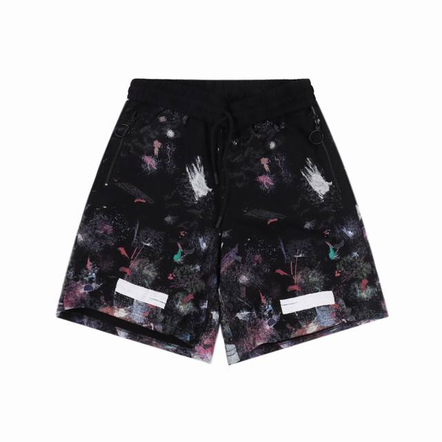 off White C O Virgil 17Ss 星空烟花泼墨印花短裤 面料采用380克卫衣布，毛圈肌理，水洗预缩处理不掉色不缩水，一共8套网板，颜色都是套色