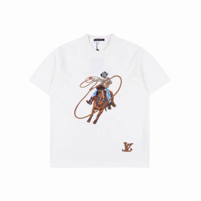 louis Vuitton 路易威登 走秀款 重磅西部牛仔刺绣短袖T恤 西部牛仔万针刺绣重磅300克短袖T恤 顶级复刻版本 三标齐全 采用高克重300克纯棉精梳