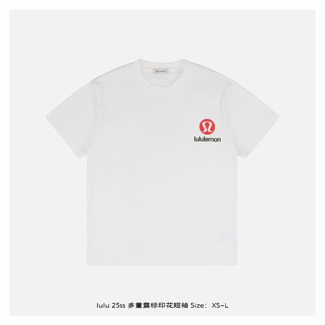 lululemon 露露 25Ss 多重露标印花短袖 面料采用230克重精梳棉，定制32支1*1螺纹，成衣两遍水洗处理，面料舒适亲肤无异感，定制定染面料，纺织密