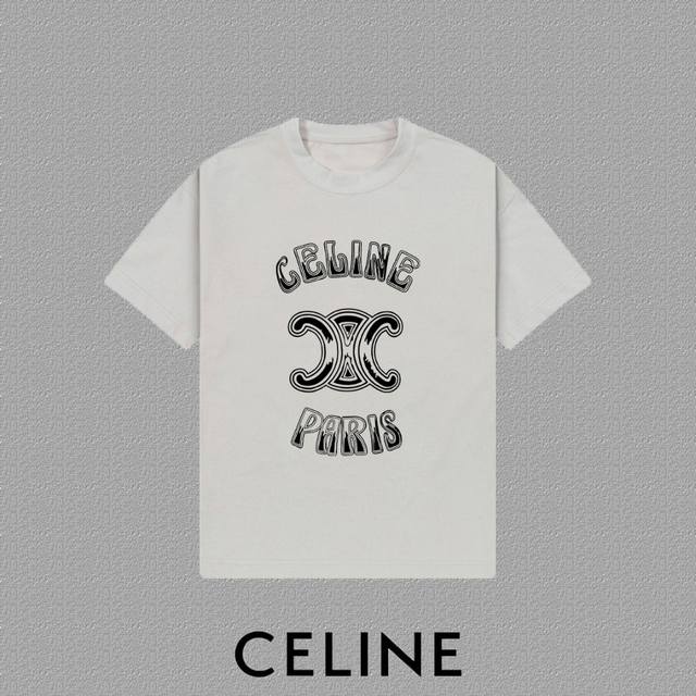 celine 赛琳] 2025Fw短袖T恤 字母Logo印花 高端26S双纱300克面料 重磅面料 定制拉架罗纹同缸同染 三标齐全 男女同款 颜色：黑色 白色
