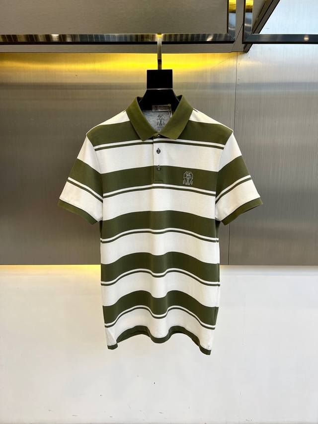 loro Piana诺悠翩雅、2025Ss春夏新品，男士条纹设计翻领短袖Polo衫，甄选客供定制混纺丝光珠地棉面料，轻薄既具备棉的吸湿性导湿性又有桑蚕丝的爽滑悬