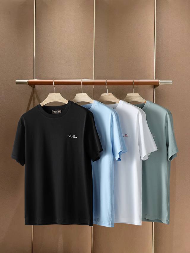 loro Piana Ss25 春夏男装 颜色:黑色，白色，浅蓝色，浅绿色 码数M-3Xl 年度超爆推荐款式夏季新品系列圆领短袖T恤，定织定染材质100%棉质地