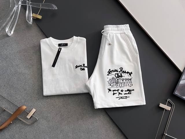 amiri套装、 2025春夏新款男女同款短袖T恤！Logo刺绣设计！极具设计精选客供100%全棉面料，手感柔软亲肤，着身舒适透气性都无法挑剔，实物绝对会让你爱