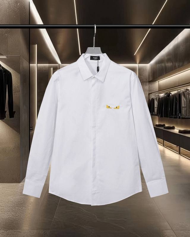 fendi 芬迪 爆款来袭 胸前恶魔小眼睛后背中空双F绣花长袖衬衫 2025Ss官网新款长袖 衬衫 衬衣，精美工艺绣花Logo 高端版本，专柜定制面料 透气舒适