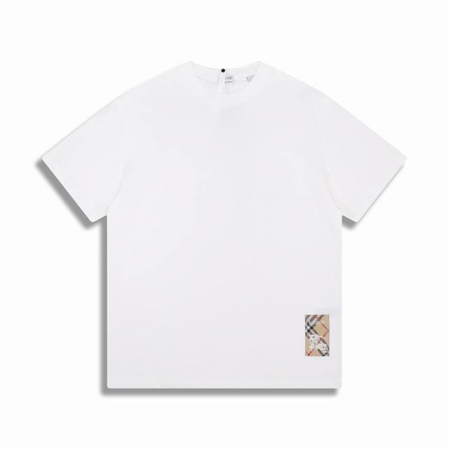 正确版高品质 Bur 格纹标签棉质圆领短袖T恤 男女同款 黑白色 Size：Xs S M L