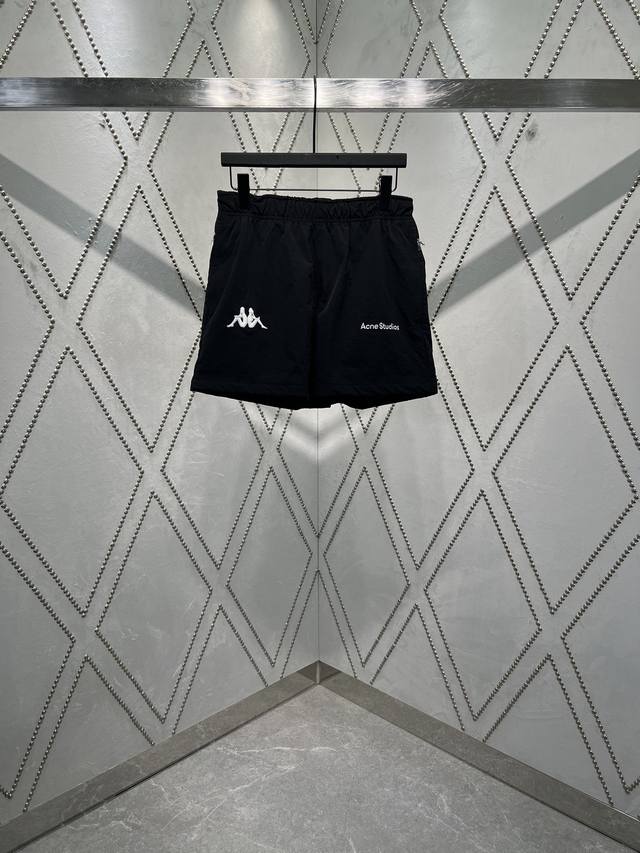 acne 卡帕联名款 25Ss 徽标Logo松紧腰抽绳休闲短裤男女同款黑色 码数：S.M.L