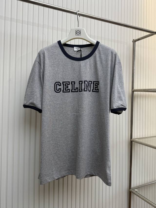 ce 赛琳25Ss撞色标识字母植绒印花短袖T恤 Size：Xs S M L