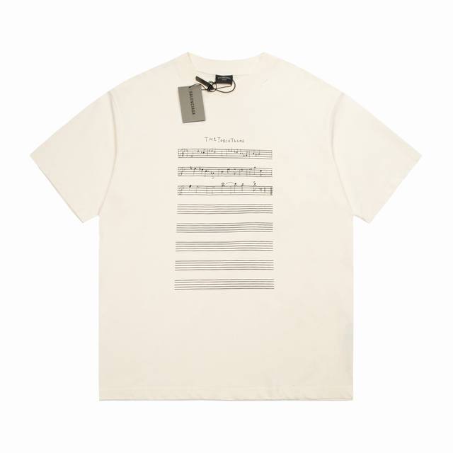 款M34 巴黎音符120 Balenciga 巴黎世家 新款 音符前后印花T恤 标准的印花磨破技术，纯棉柔软面料，对色定染面料，采用进口印花工艺，潮流感十足，定