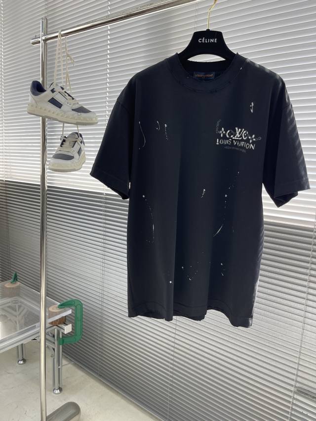 驴牌 手绘涂鸦甩彩印花短袖T恤纯棉面料，水洗磨破430克面料 宽松版型 情侣同款 尺码：S-Xxl