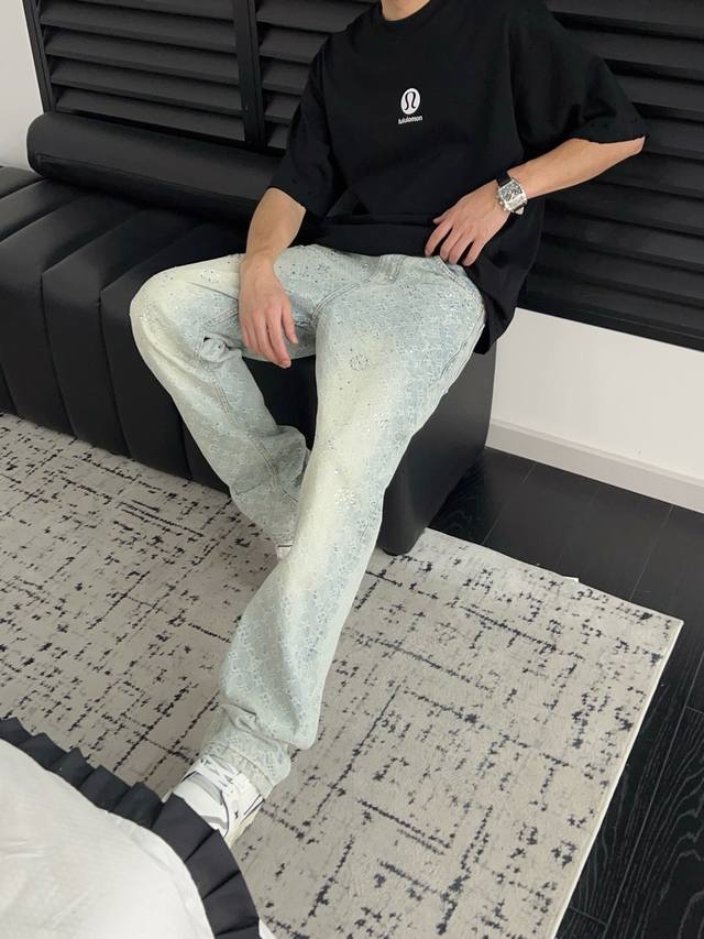 独家首发原单品质奥钻奥钻直筒阔腿裤，超级重工艺，牛仔裤，尺码S～2Xl