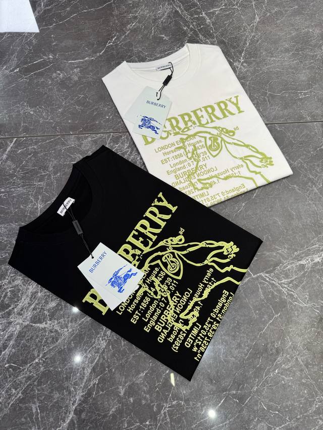 bbr 25Ss新品短袖T恤！经典战马胸前经典巴宝莉字母搭配.战马立体烫画.帅气时尚，简约百搭款。190G丝光棉面料棉 不仅挺括，保持潮流的廓形，又穿着舒适，纱