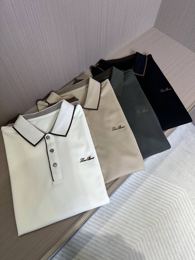 lp家25Ss早春新款起脚色织Polo 原版定制 进口纱线色染 领边底边经典条纹搭配 时尚百搭 4色款 颜色：黑色，墨绿色，棕，浅杏色 码数48-56
