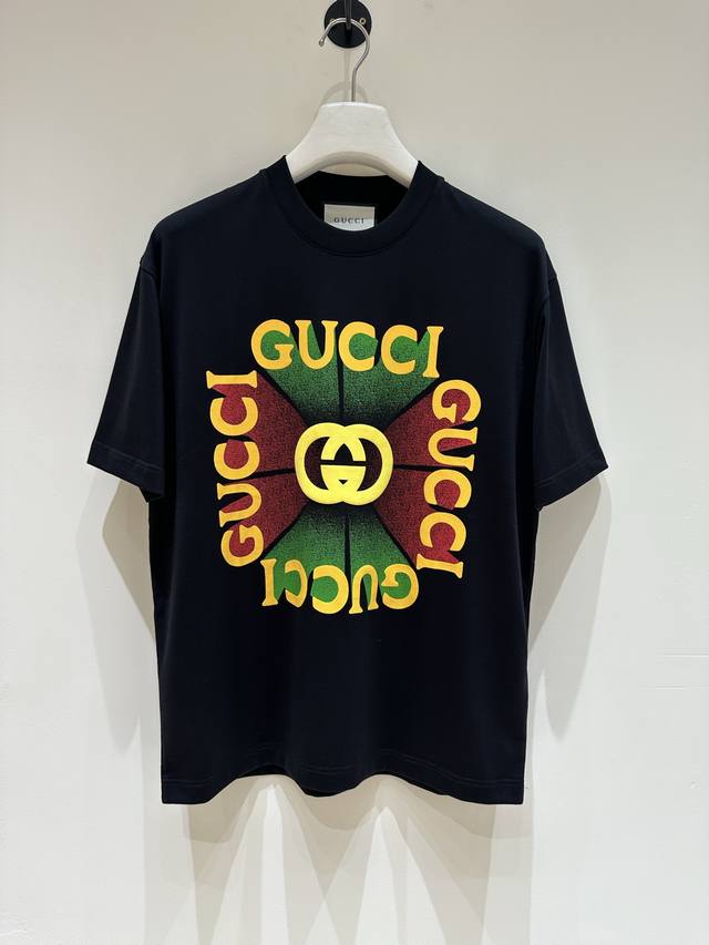 新品 T9- Gu纯棉圆领双G T恤，香港洋行渠道货，经典明星级单品，25年春夏新品，明星级的一款单品！ 客供埃及进口顶级面料，甄选尼罗河区域光照极好的上等棉花