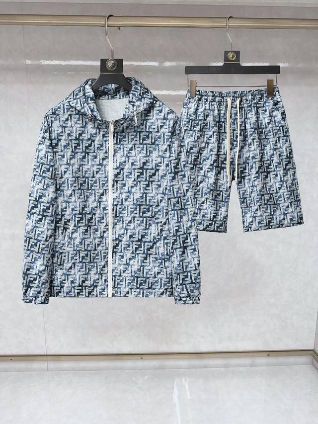 芬迪 2025夏季防晒衣短裤套装，海外专柜同步 轻薄高品质面料奢华高级定制 任何人都可以轻松驾驭，客供进口聚纤维面料 手软舒适有型 吸汗透气 ，外贸公司订单，N