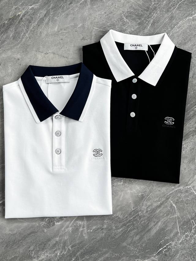 新品 上海贸易公司货，100%纯正血统品质，官方同步售卖！.2025春夏新款Ch*Anel 香*奈儿经典双C刺绣标识翻领短袖Polo衫马球衫。热门发售款,柜台几