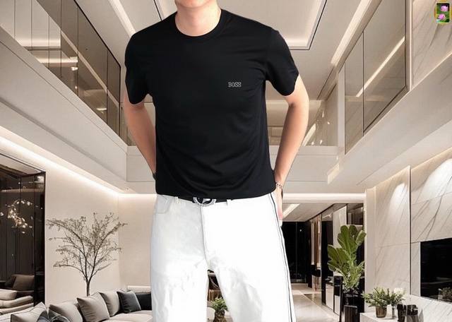 boss 隔天出货2025夏季新款 高端定制面料短袖T， 全球顶级男装，简约时尚，从容百搭，大气优雅 极度舒适体验 高端面料 色泽鲜艳 极致顺滑触感 细腻不易起