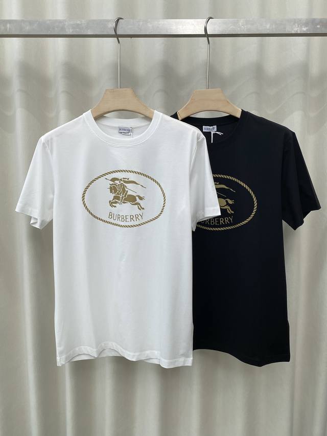 burb&Erry 25春夏新品骑士印花标识短袖T恤，定制80支双股丝光棉面料；黑色 白色 S～Xxxl 可定制4Xl、5Xl