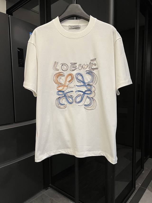 高端 Loewe 罗意威 25Ss 线条刺绣Logo短袖 黑 重磅克重260G纯棉双纱面料 螺纹定织定染通肩拉条工艺增加衣物清洗寿命 触感舒适 品质上乘 全套辅