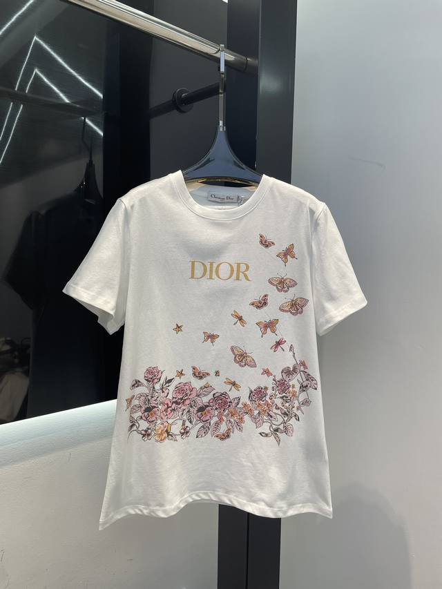 dior25春季新款！经典蝴蝶图案印花 高级上档次 纯净百搭不挑人 提亮肤色超显白！轻柔穿出简约高级感 适合各种搭配 Sml