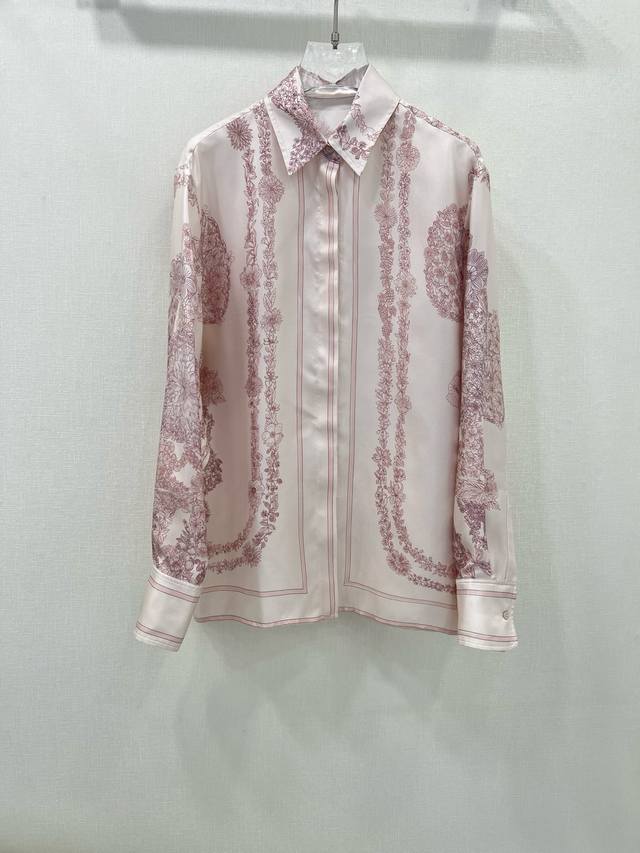 herme* 25新款Brides Gala En Fleurs定位印花真丝翻领衬衣 100%真丝斜纹绸质感超赞！宽松版型 随性又高级 绝美配色全定位印花超高级