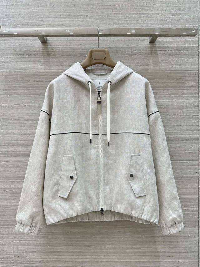 独家首发，高端原单品质 Bc 25春夏新品，行走的高定老钱风休闲穿搭，原单进口金丝亚麻连帽休闲外套！面料纹理超高级！链条装饰经典叠搭神器，极简主义设计奢华不简，